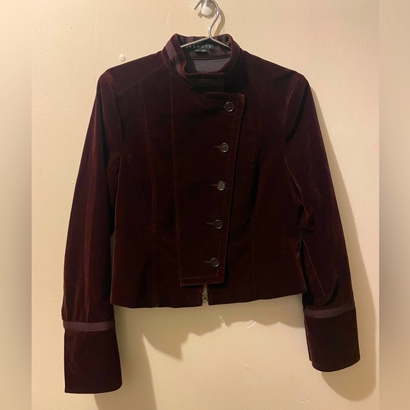 Theory Burgundy velvet Cropped jacket size 10 - Picture 1 of 11